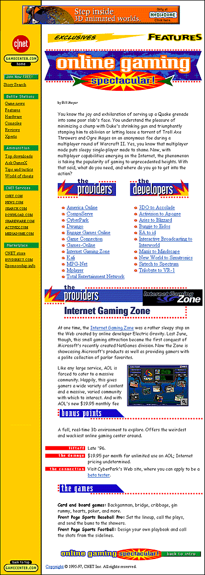 CNET GameCenter Online Gaming Spectacular Article Graphics