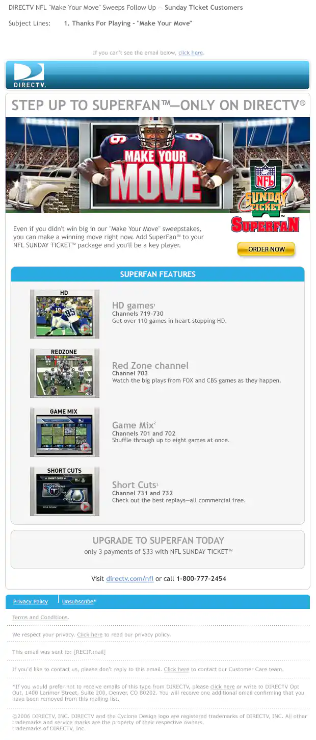 DIRECTV NFL "Make Your Move" SuperFan Email