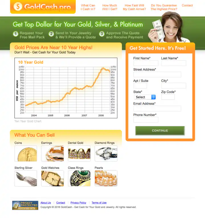 GoldCash.pro Website Design Homepage