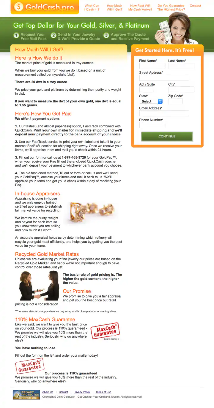 GoldCash.pro Website Design How Much Will I Get Paid? Page