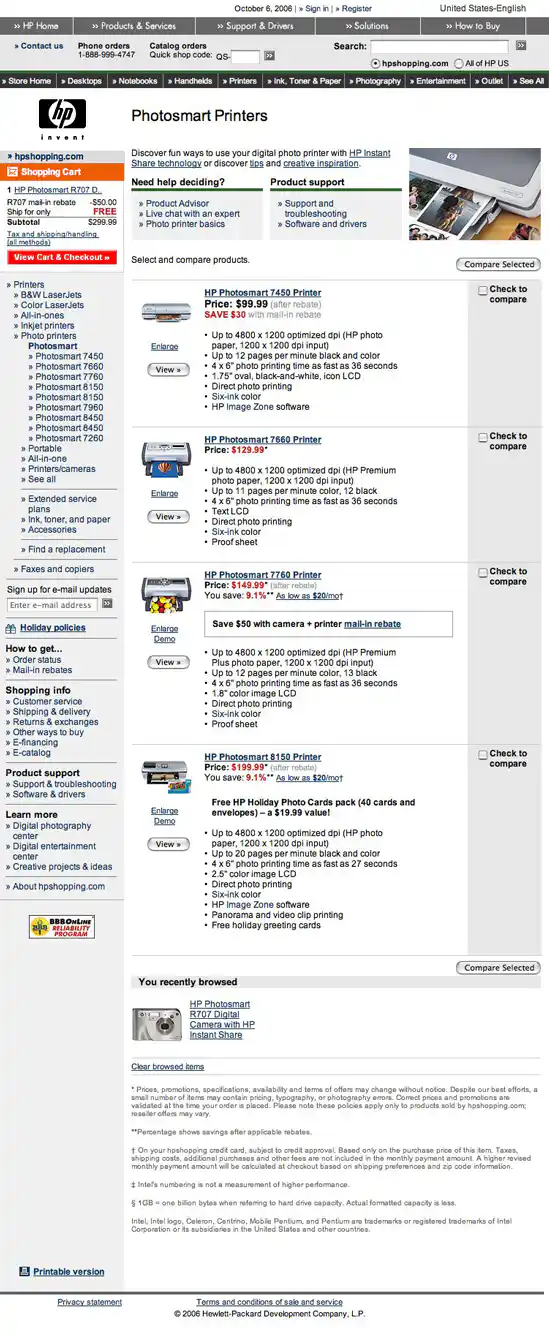 HPShopping.com Printer Series Detail Page Design