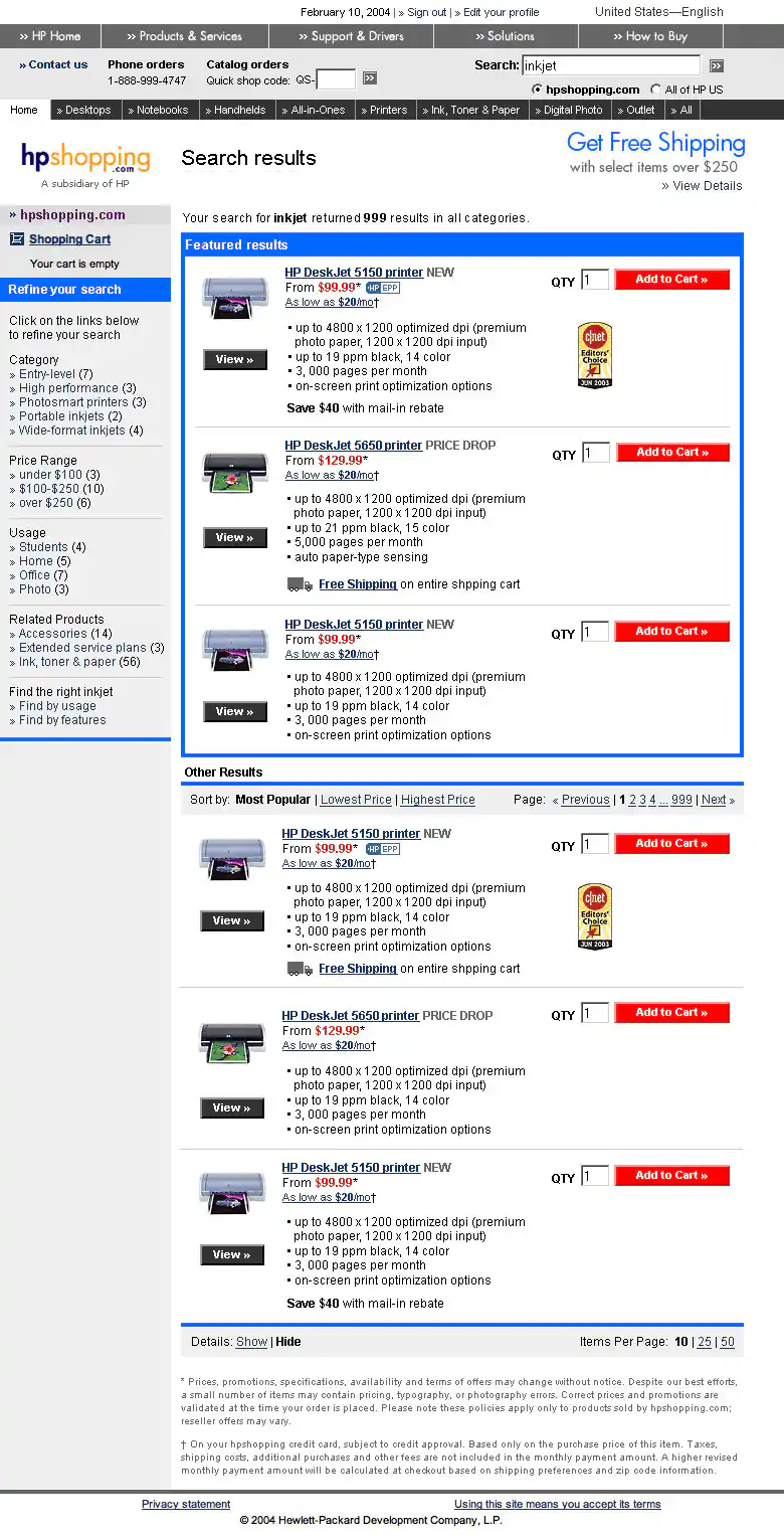 HPShopping.com Search Results Alternate Layout Mockup Version 2