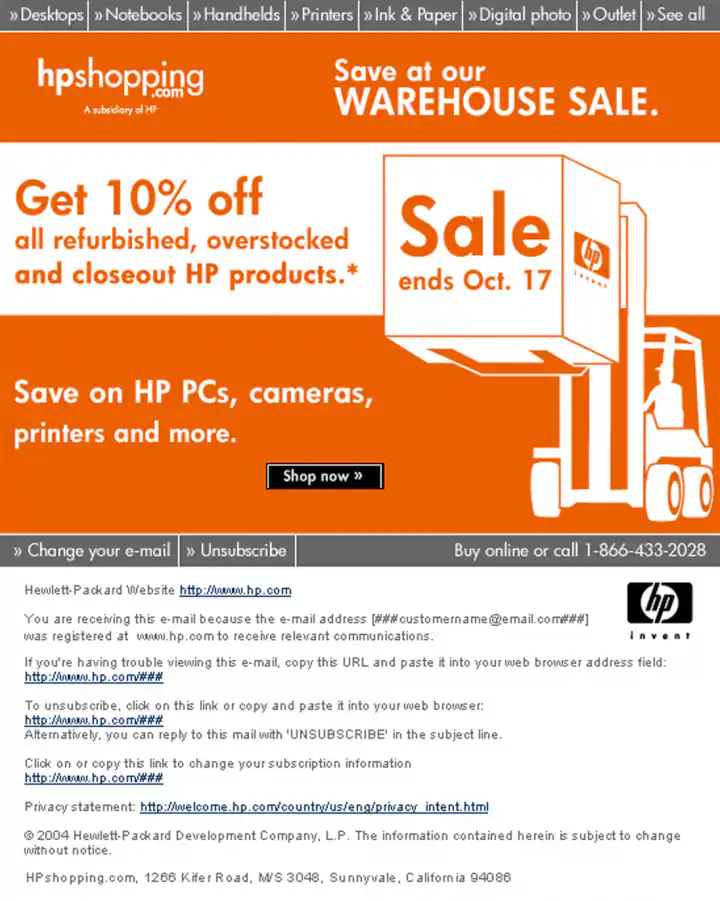 hp-warehouse-sale-email-campaign