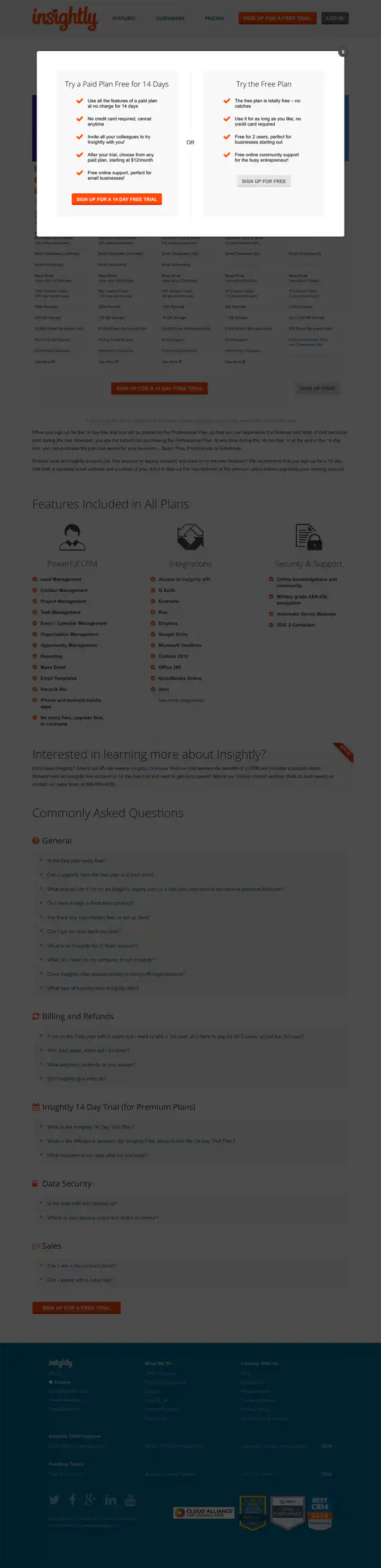 Screenshot Showing Pricing Page Overlay Used To Emphasize Difference Between The Two Signup Paths
