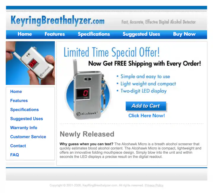 KeyringBreathalyzer.com Microsite Website Homepage