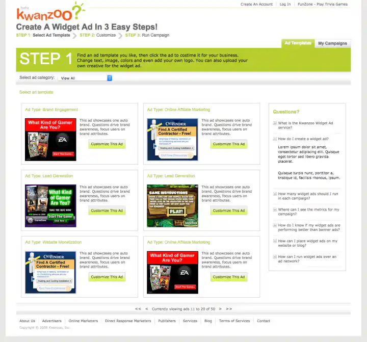 Kwanzoo Website Redesign Ad Template Select Page