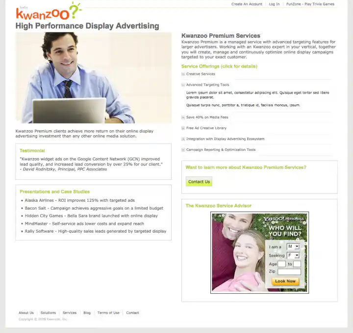 Kwanzoo Website Redesign Premium Services Information Page
