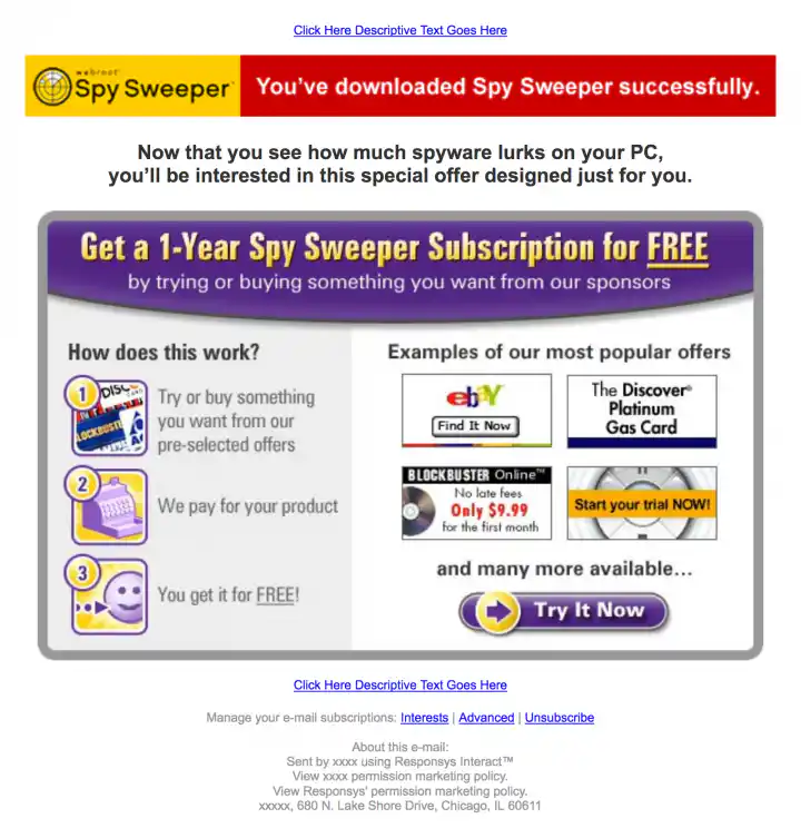 MyOfferPal WebRoot Spy Sweeper Free Trial Followup Email Version 1