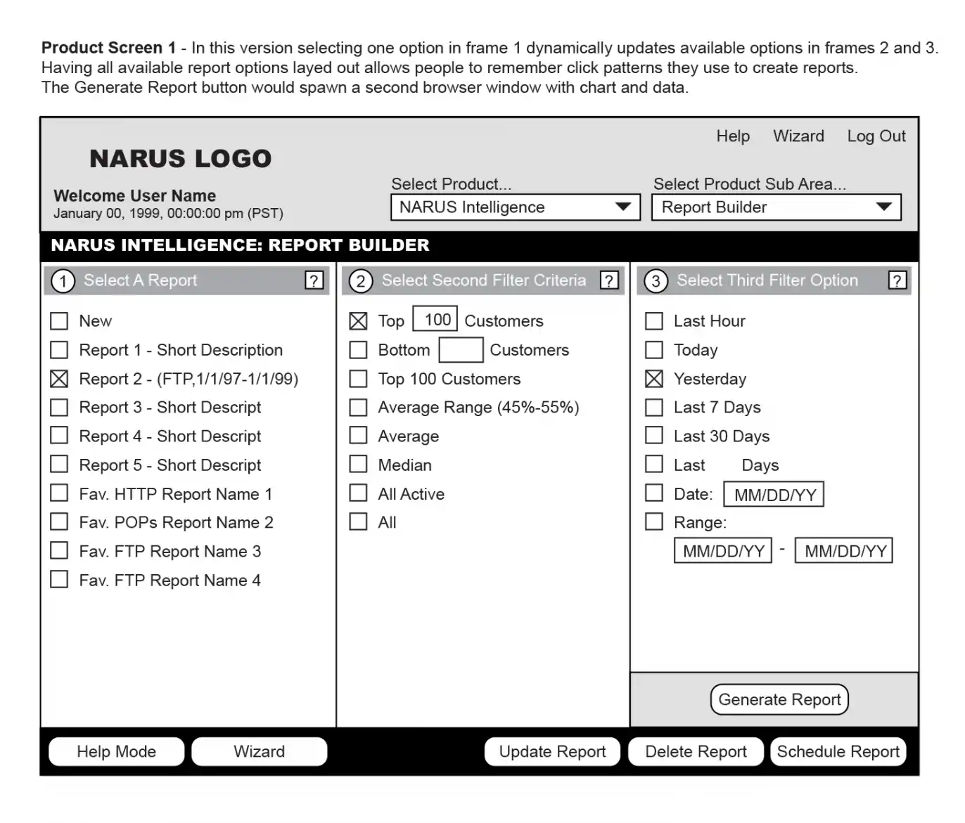 Narus Intelligence Report Bulder Click-O-Rama Interface