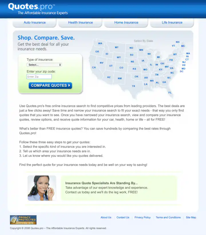 Quotes.pro Homepage Design Screenshot