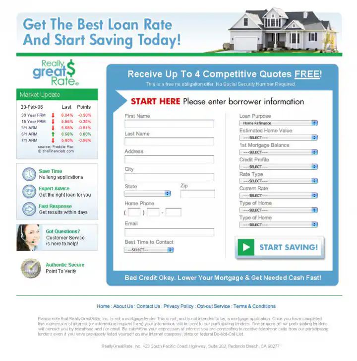 ReallyGreatRate Home Loan Landing Page Version 1