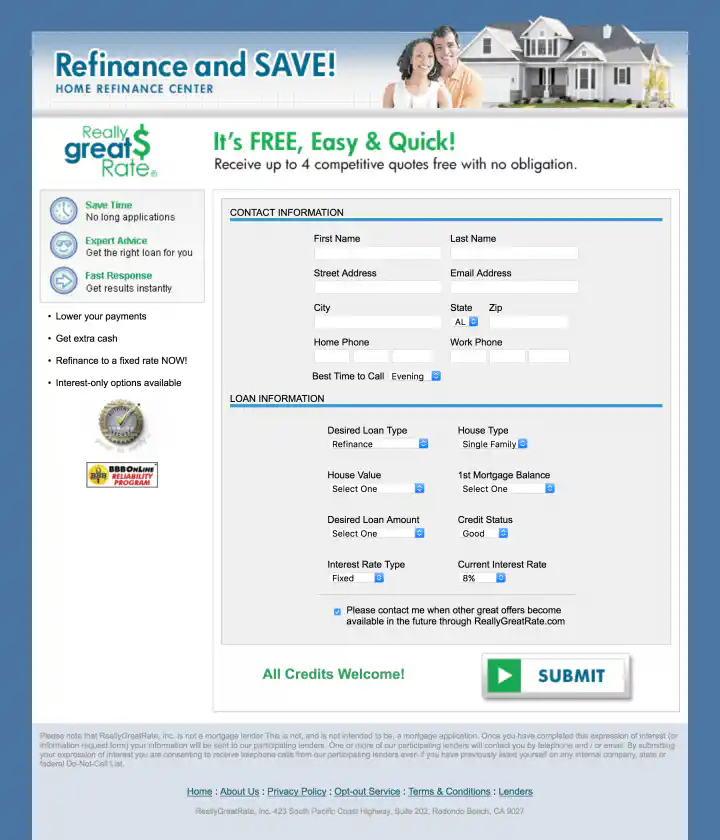 ReallyGreatRate Home Loan Landing Page Version 2