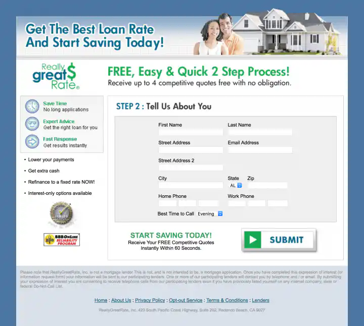 ReallyGreatRate Home Loan Landing Page Version 3, Step 2