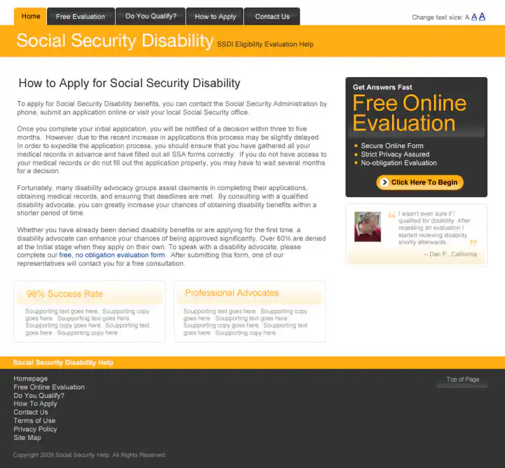 Social Security Disability Microsite Landing Page for DisabilityHelp.me