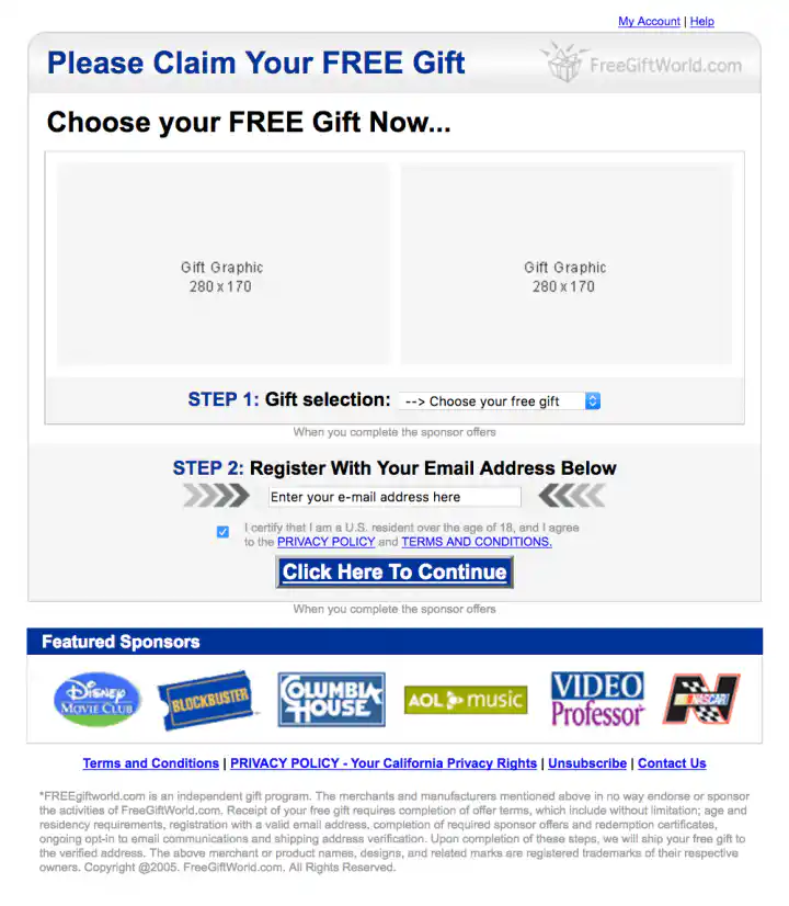 Adteractive FreeGiftWorld Landing Page Templates Step 1 Product Selection Version