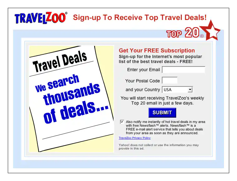 travelzoo form ad mockup