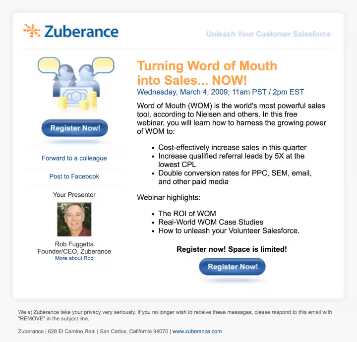Zuberance Webinar Annoucement Email Template Design Screenshot