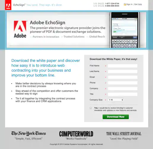 Adobe EchoSign Co-branded Landing Page Design project image