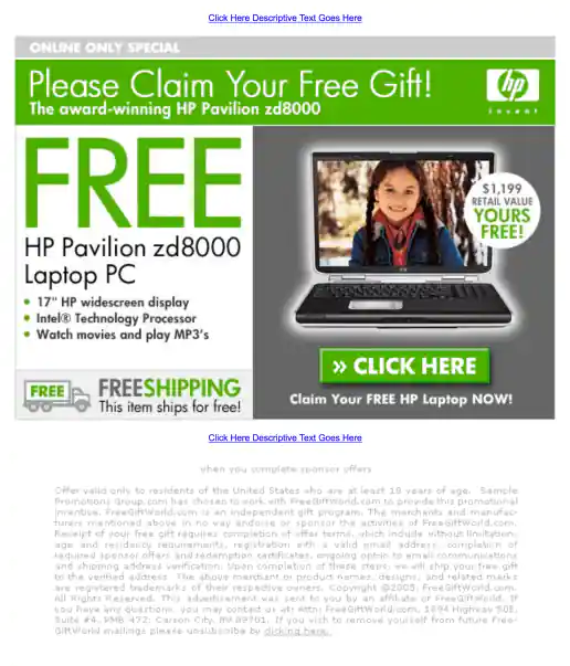 Adteractive “Please Claim Your Free Gift! HP Pavilion zd8000 Laptop PC” Campaign