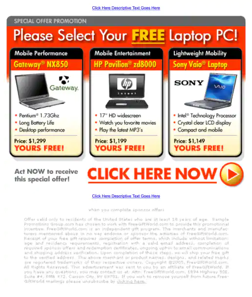 Adteractive “Please Select Your Free Laptop PC!” Campaign