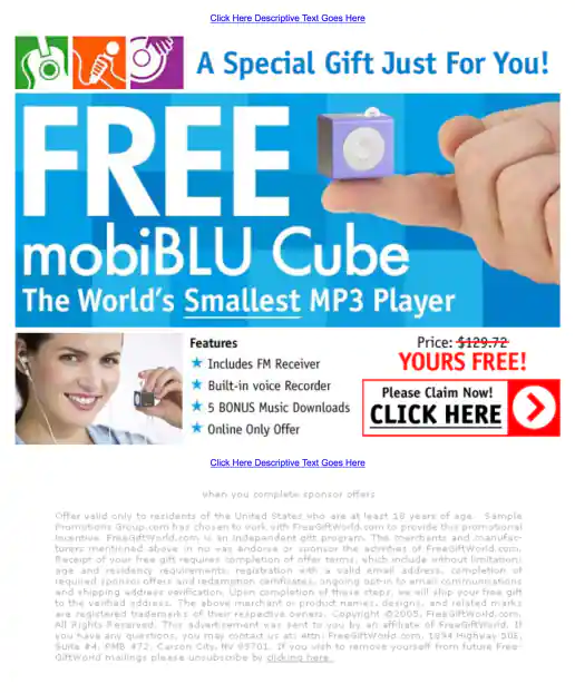 Adteractive “Free mobiBLU Cube MP3 Player” Campaign