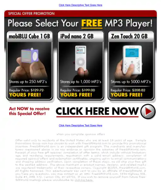 Adteractive “Please Select Your FREE MP3 Player!” Campaign