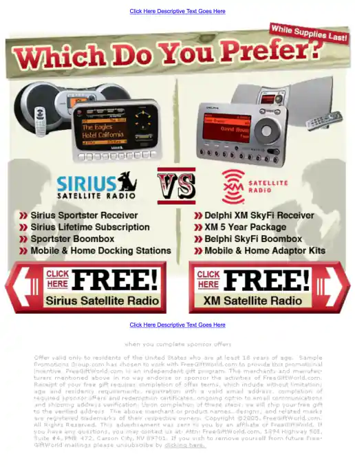 Adteractive “Free Sirius or XM Satellite Radio” Campaign