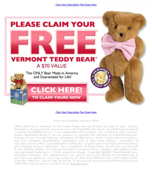 Adteractive “Please Claim Your Free Vermont Teddy Bear!” Campaign