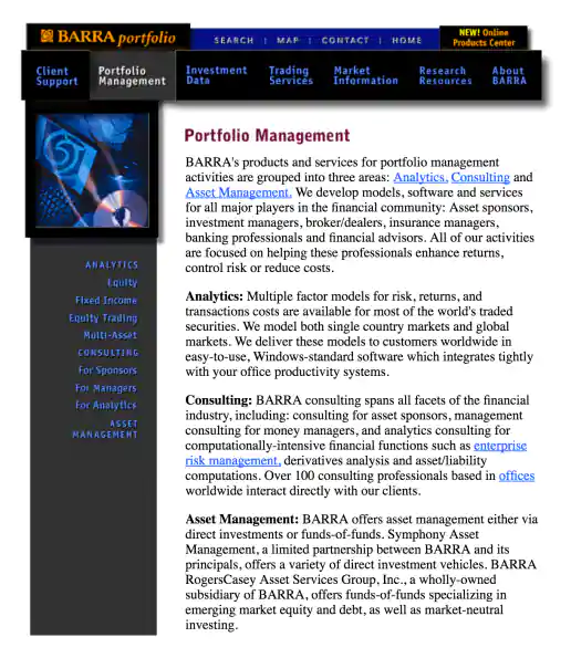 BARRA Portfolio: Portfolio Management Sub Page project image