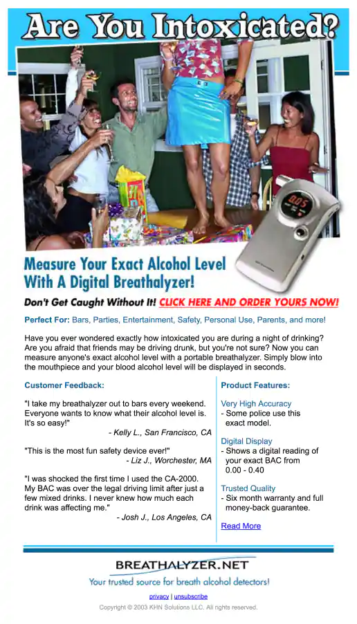 Breathalyzer.net “Are You Intoxicated?” HTML Email Design project image