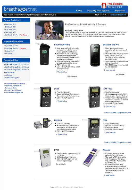 Breathalyzer.net Website Design Professional Breathalyzers Page project image