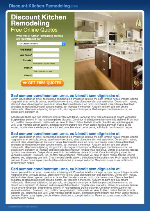 Discount-Kitchen-Remodeling.com Landing Page Design