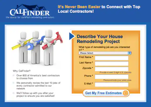 CalFinder House Remodeling “Top Local Contractors” Landing Page