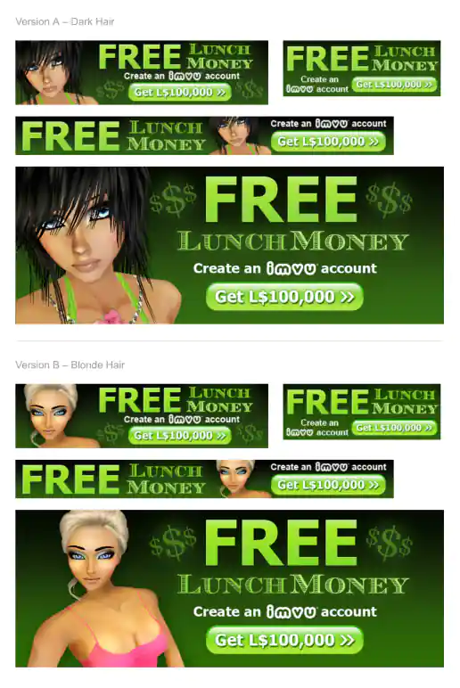 IMVU Banner Ads for MyYearbook “Free Lunch Money” Campaign project image