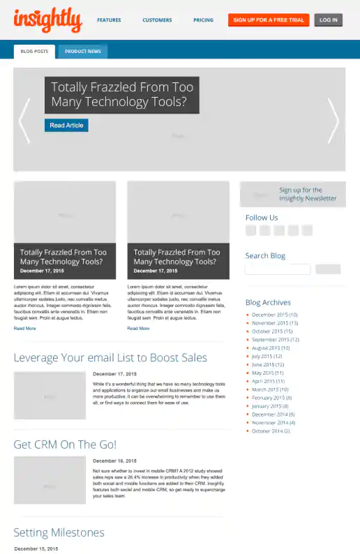 Insightly Blog Facelift Wireframes project image