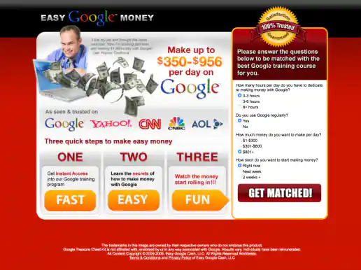 JarMedia “Easy Google Money” Microsite Landing Page