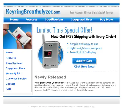 KeyringBreathalyzer.com Microsite Website