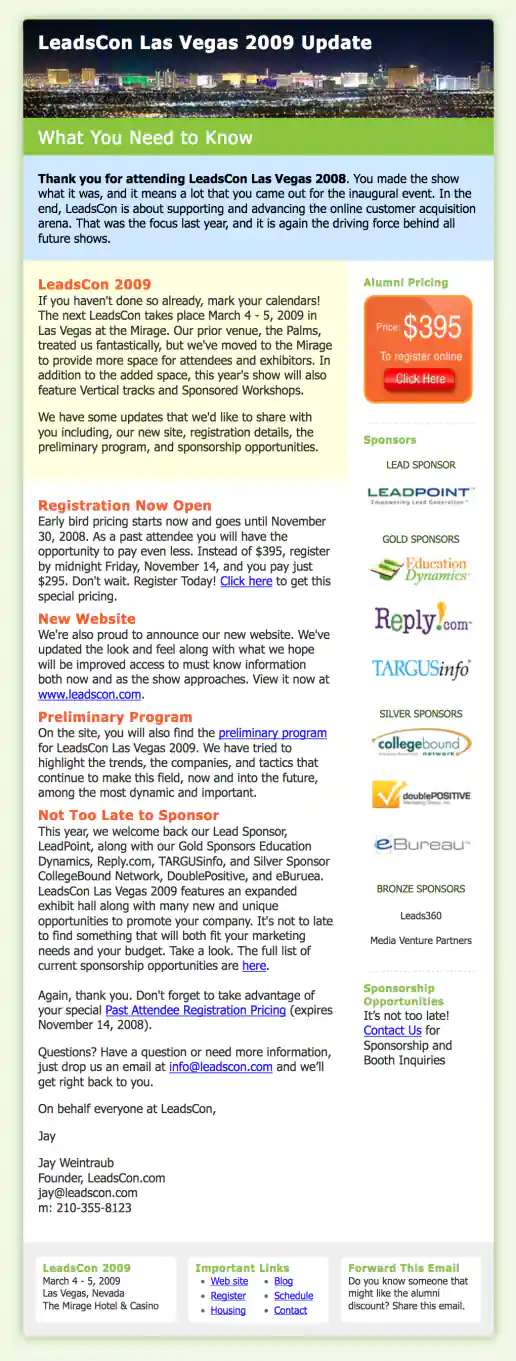 LeadsCon Las Vegas Registration Email Sent To Past Attendees project image