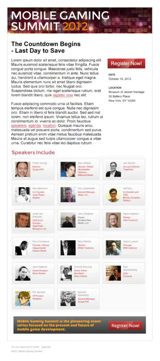 Mobile Gaming Summit (MOGA) “Last Day To Save” Email project image