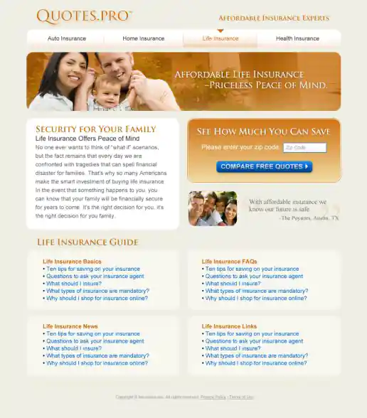 Life Insurance Landing Page Design - Alternate Look 2 (Unused) project image