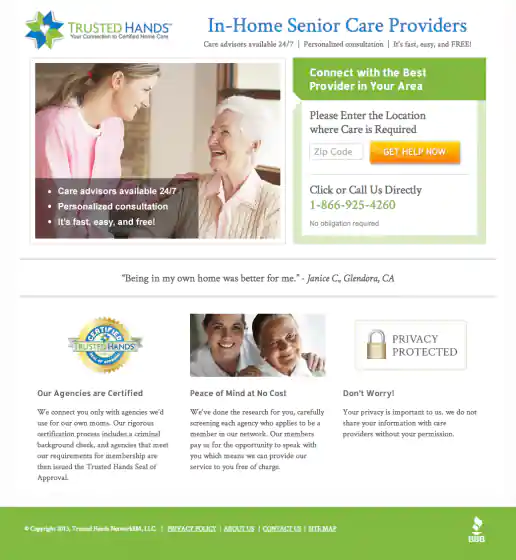 Trusted Hands Network Landing Page Design