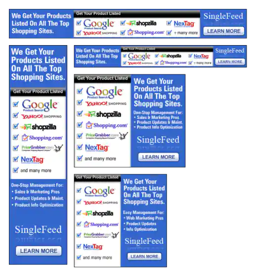 Vendio SingleFeed “Top Shopping Sites Checked List” Banner Ads