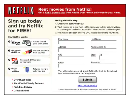 Yahoo! Messenger Form Ad Mockup for Netflix project image