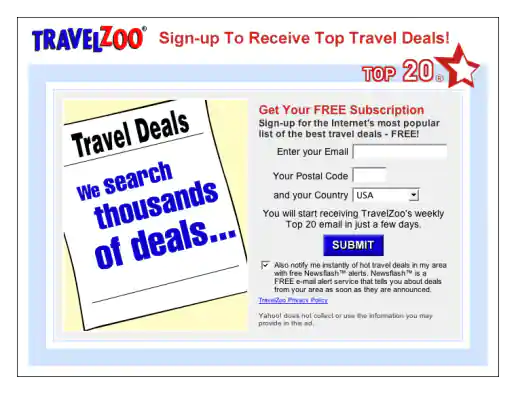 Yahoo! Messenger Form Ad Mockup for TravelZoo project image
