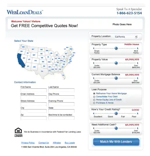 Yahoo! WebLoanDeals.com Landing Page “Loan Configurator” Concept Mockup